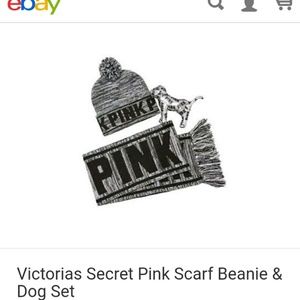 Victoria secret pink scarf beanie & dog set